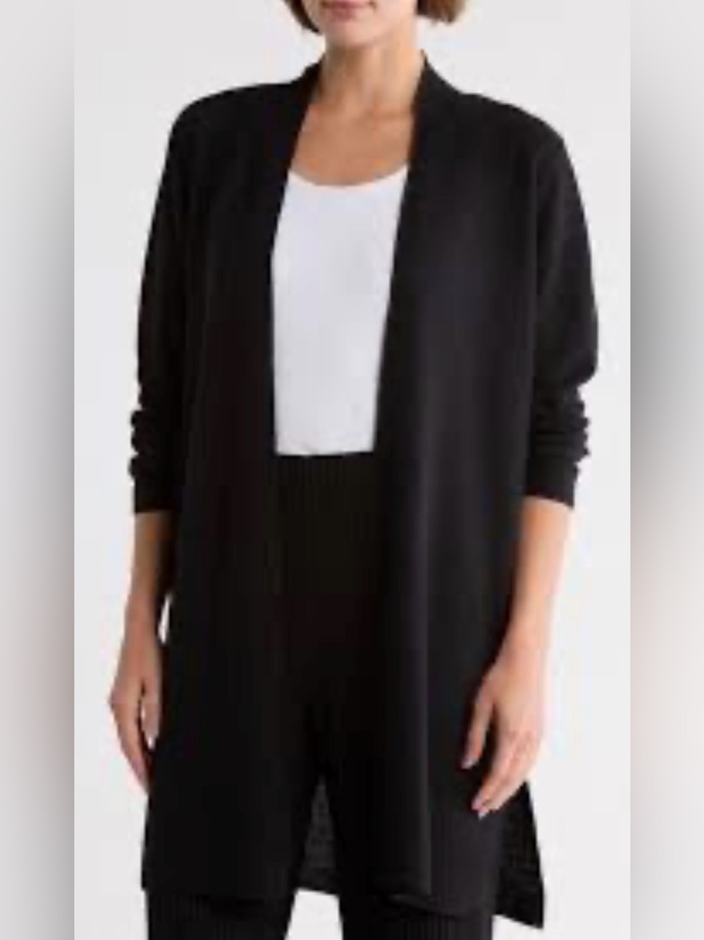 Eileen Fisher Black 100% Organic Cotton Longline Open Cardigan Sweater M(fits L)